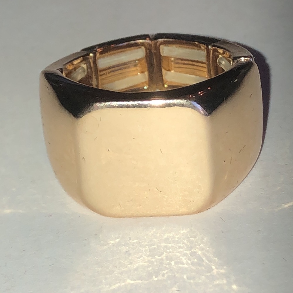 Gold Tone Square Signet Stretchy Ring